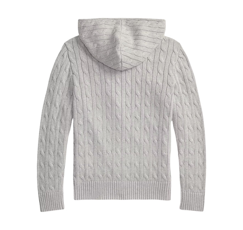 Polo Ralph Lauren Boy's Cable Cotton Hooded Full-Zip Sweater Andover Heather