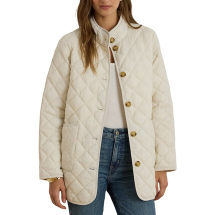 Polo Ralph Lauren Women's Diamond-Quilted Mockneck Jacket Cream