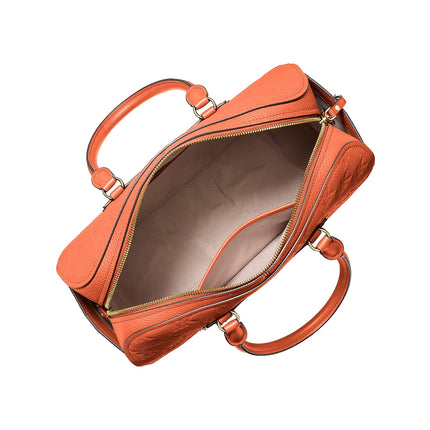 Michael Kors Women's Jet Set Travel Medium Logo Embossed Leather Duffel Crossbody Bag Mimosa