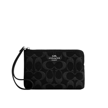 Coach Women's Corner Zip Wristlet In Signature Denim Silver/Black