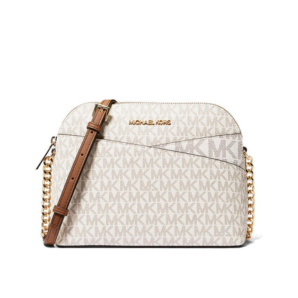 Michael Kors Women's Jet Set Travel Medium Logo Dome Crossbody Bag Vanilla
