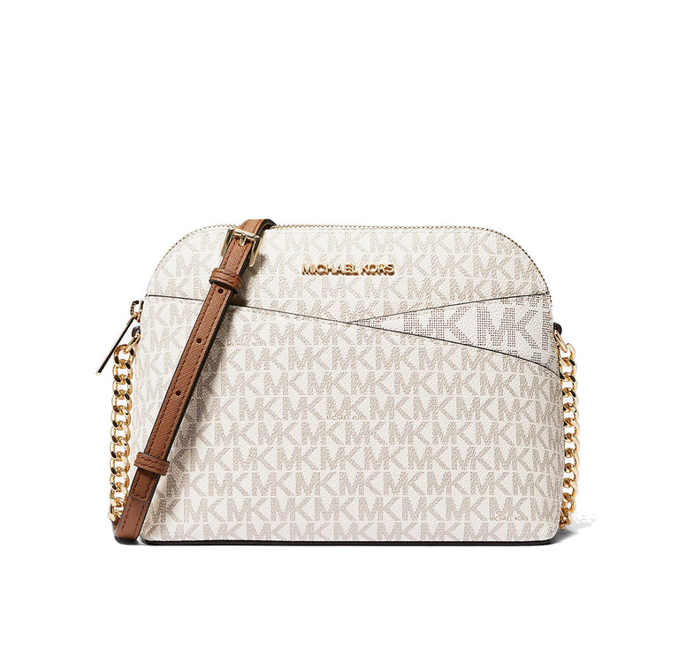 Michael Kors Women's Jet Set Travel Medium Logo Dome Crossbody Bag Vanilla