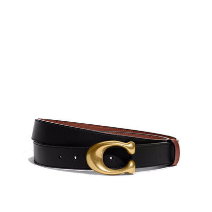 Coach Women's Sculpted C Buckle Cut-To-Size Reversible Belt, 32 Mm Brass/Black/1941 Saddle