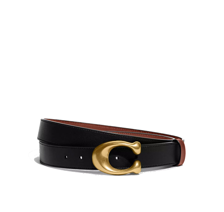 Coach Women's Sculpted C Buckle Cut-To-Size Reversible Belt, 32 Mm Brass/Black/1941 Saddle