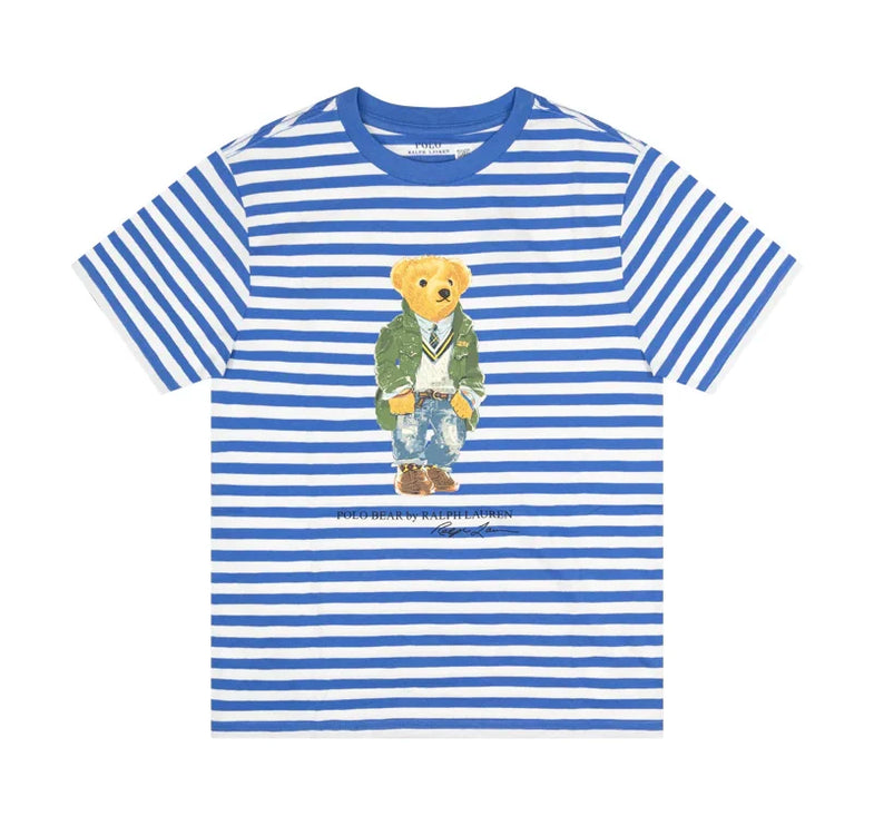 Polo Ralph Lauren Men's Polo Bear Striped Cotton Jersey Tee Blue/White 2 - Hemen Kargoda