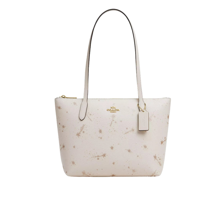 Coach Women's Fiona Zip Tote Bag With Star Print Gold/Chalk Multi