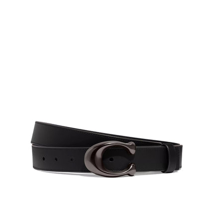Coach Women's Sculpted C Buckle Cut-To-Size Reversible Belt, 32 Mm Pewter/Black