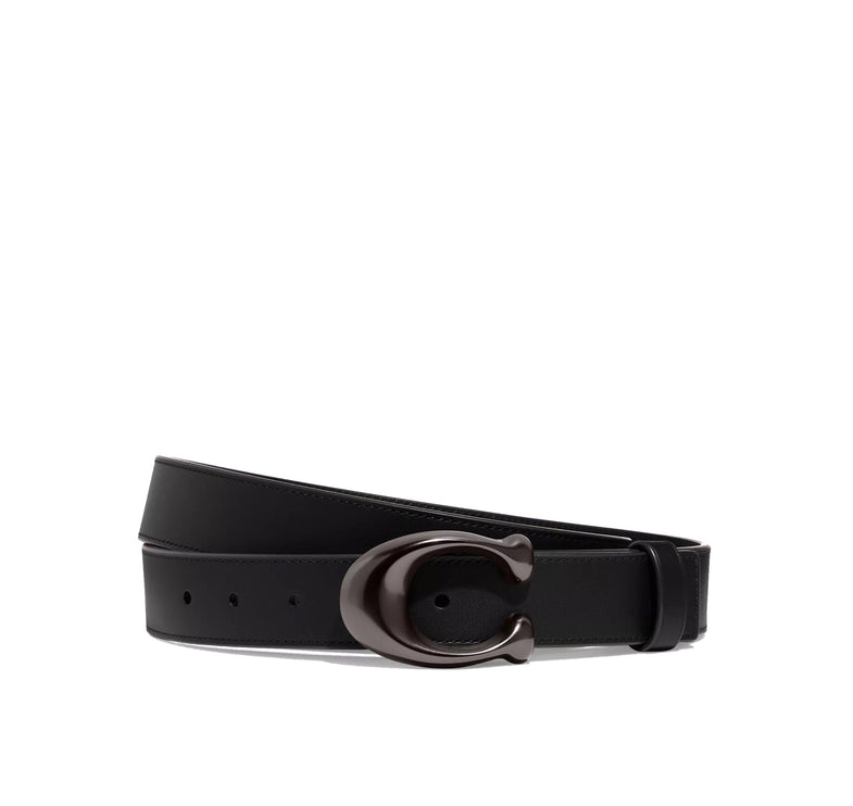 Coach Women's Sculpted C Buckle Cut-To-Size Reversible Belt, 32 Mm Pewter/Black