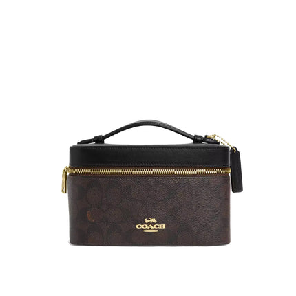 Coach Women's Cosmetic Case In Signature Canvas Gold/Walnut/Black
