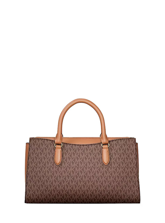 Michael Kors Women's Arden Medium Signature Logo Top-Zip Satchel Bag Brown