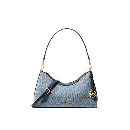 Michael Kors Women's Sammy Small Signature Logo Print Denim Convertible Crossbody Bag Light Vintage Blue Wash