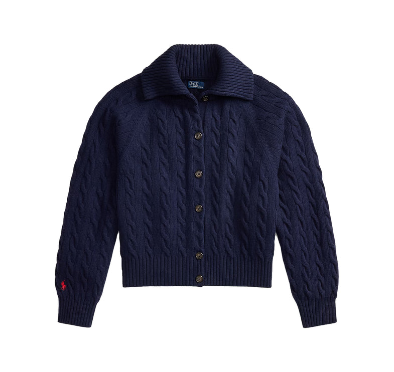 Polo Ralph Lauren Women's Cable Wool-Cashmere Collared Cardigan Hunter Navy
