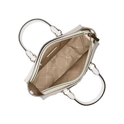 Michael Kors Women's Arden Medium Leather Top-Zip Satchel Bag Light Cream