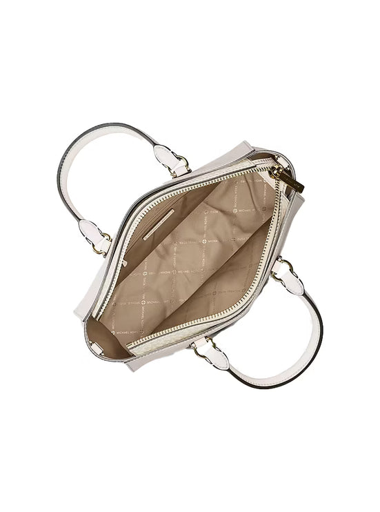 Michael Kors Women's Arden Medium Leather Top-Zip Satchel Bag Light Cream