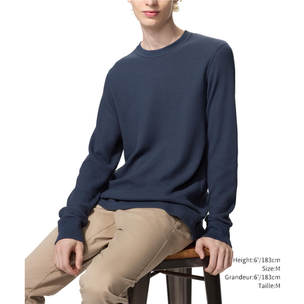 Uniqlo Unisex Waffle Crew Neck T-Shirt 65 Blue