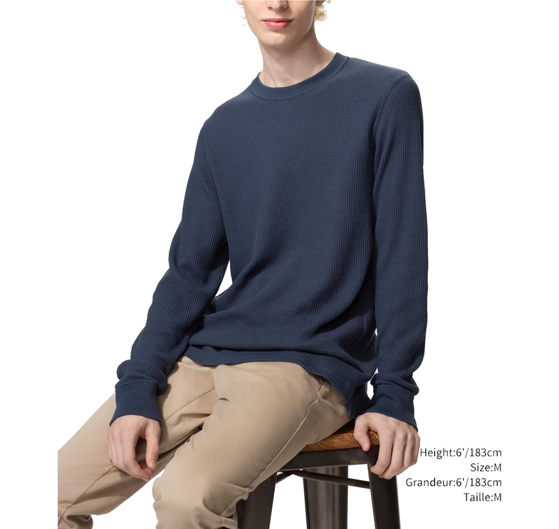 Uniqlo Unisex Waffle Crew Neck T-Shirt 65 Blue