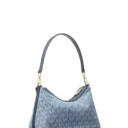 Michael Kors Women's Sammy Small Signature Logo Print Denim Convertible Crossbody Bag Light Vintage Blue Wash