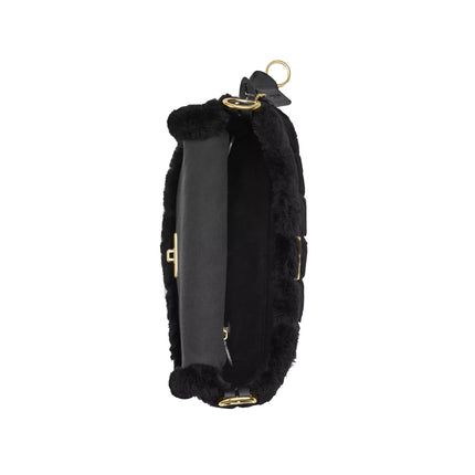 Coach Women's Etta Small Flap Shoulder Bag In Shearling With Quilting Suede/Gold/Black
