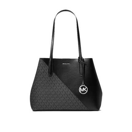 Michael Kors Women's Avalon Medium Signature Logo and Smooth Tote Bag Black