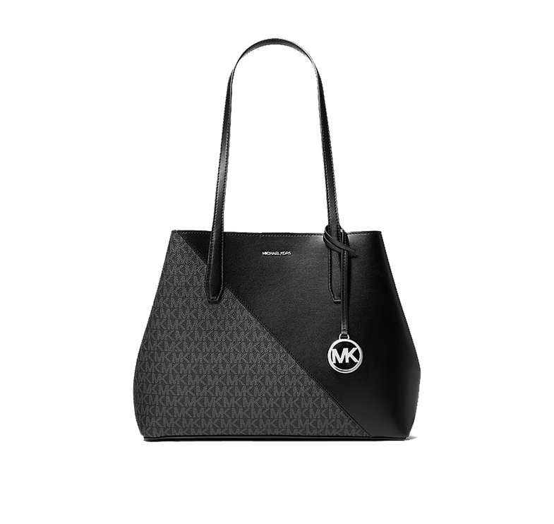 Michael Kors Women's Avalon Medium Signature Logo and Smooth Tote Bag Black