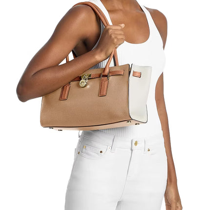 Michael Kors Women's Hamilton Small Color-Blocked Leather Satchel Bag Khaki Multi