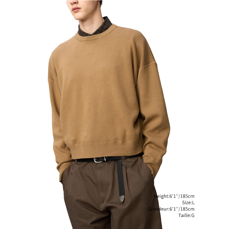 Uniqlo Unisex Smooth Cotton Crew Neck Sweater 34 Brown