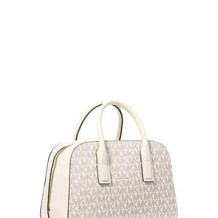 Michael Kors Women's Ashton Small Signature Logo Messenger Bag Light Cream Multi/Gold