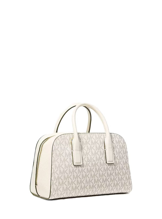 Michael Kors Women's Ashton Small Signature Logo Messenger Bag Light Cream Multi/Gold