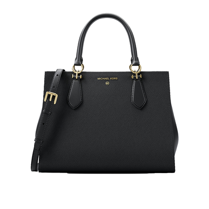 Michael Kors Women's Marilyn Medium Saffiano Leather Satchel Bag Black/Gold
