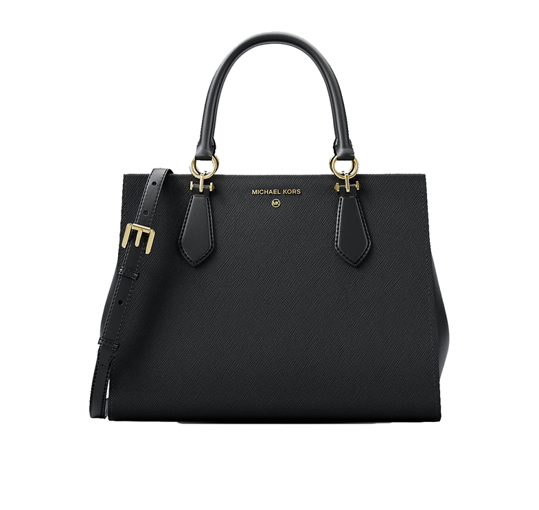 Michael Kors Women's Marilyn Medium Saffiano Leather Satchel Bag Black/Gold