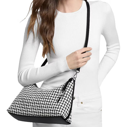 Michael Kors Women's Sammy Medium Woven Houndstooth Convertible Shoulder Bag Black/Light Cream