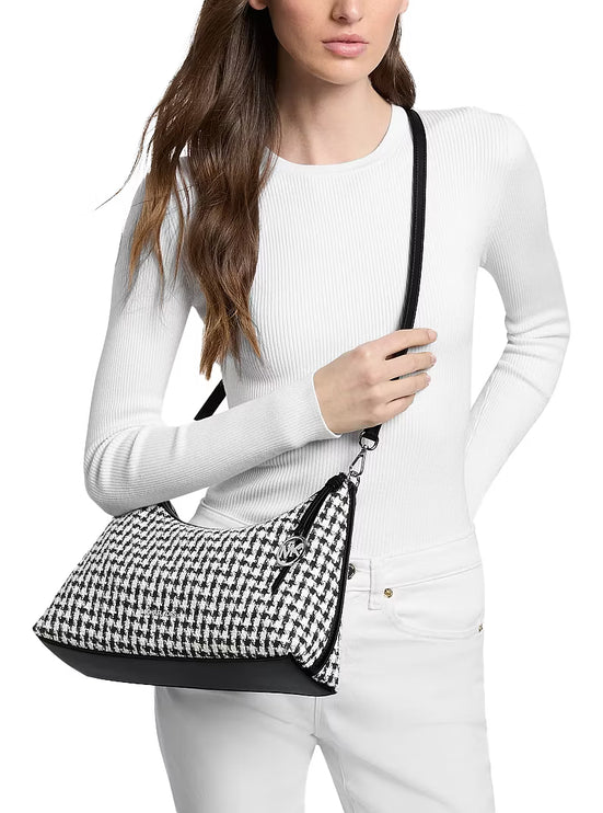 Michael Kors Women's Sammy Medium Woven Houndstooth Convertible Shoulder Bag Black/Light Cream