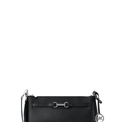 Michael Kors Women's Carson Small Pebbled Leather Convertible Crossbody Bag Black/Silver