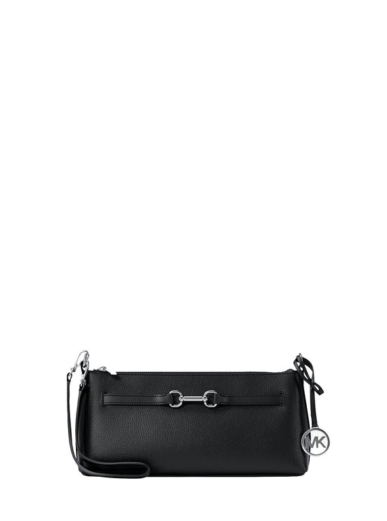 Michael Kors Women's Carson Small Pebbled Leather Convertible Crossbody Bag Black/Silver