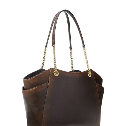 Michael Kors Women's Jet Set Travel Large Burnished Tote Bag Chocolate