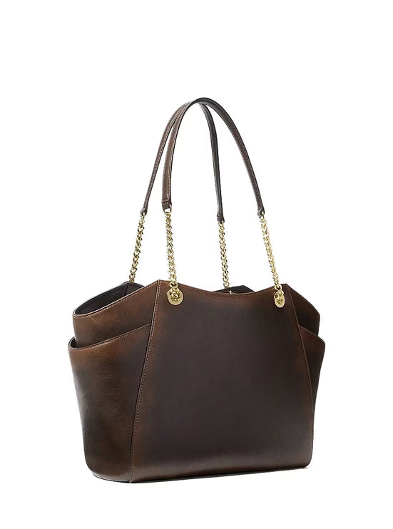 Michael Kors Women's Jet Set Travel Large Burnished Tote Bag Chocolate