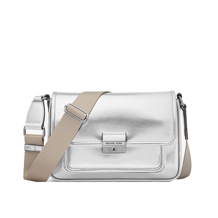 Michael Kors Women's Bradshaw Medium Metallic Messenger Bag Silver