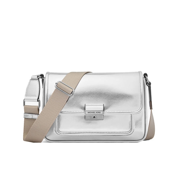 Michael Kors Women's Bradshaw Medium Metallic Messenger Bag Silver