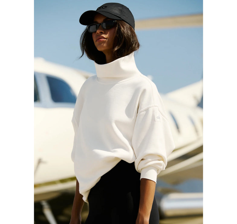 alo Women's Hazy Mock Neck Pullover Ivory