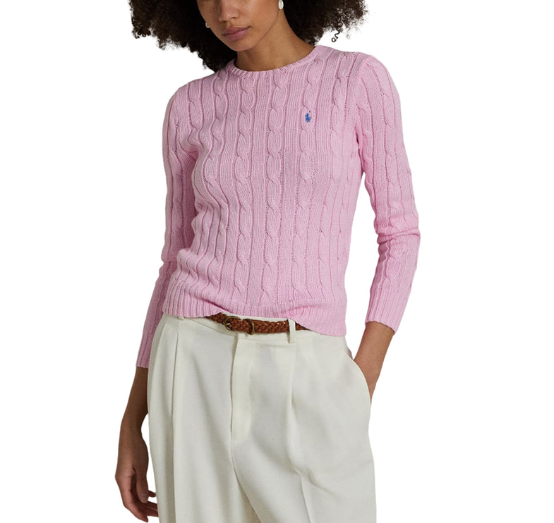 Polo Ralph Lauren Women's Cable-Knit Cotton Crewneck Sweater Carmel Pink