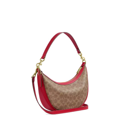Coach Women's Aria Shoulder Bag In Signature Canvas Gold/Tan/Carnation