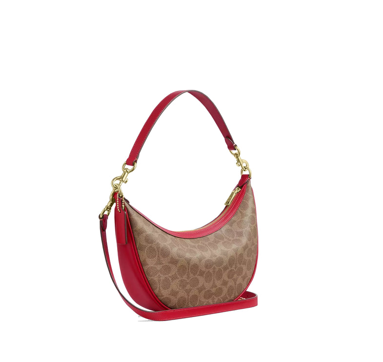 Coach Women's Aria Shoulder Bag In Signature Canvas Gold/Tan/Carnation