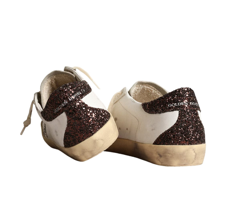 Golden Goose Women's Super Star Sneakers with Silver Star and Brown Glitter - Hemen Kargoda