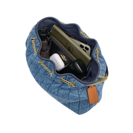 Coach Women's Evelyn Shoulder Bag In Regenerative Cotton With Quilting Gold/Indigo