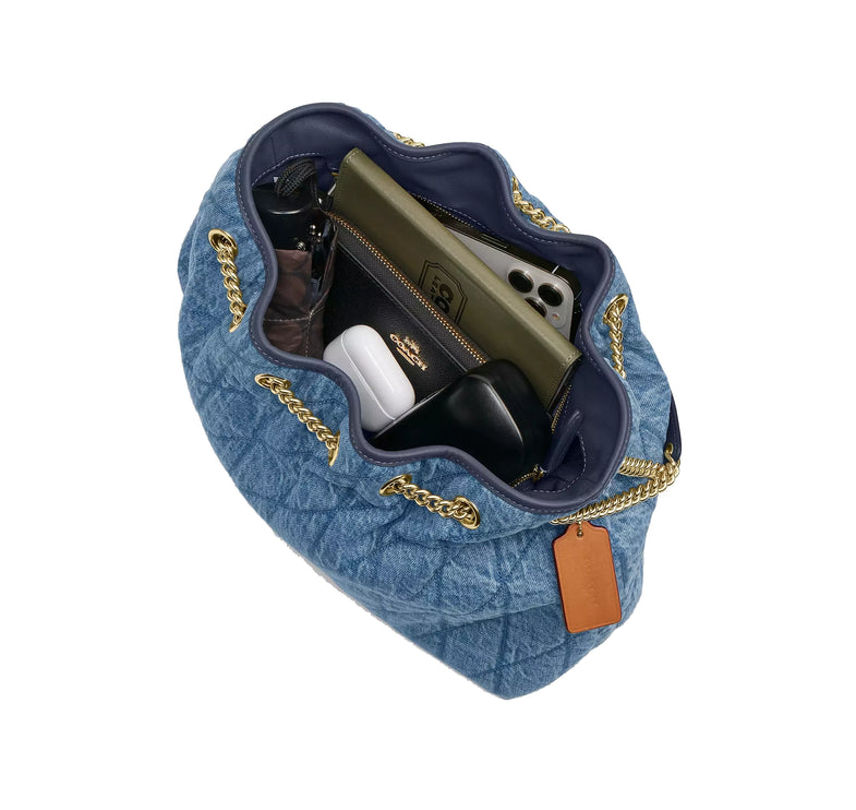 Coach Women's Evelyn Shoulder Bag In Regenerative Cotton With Quilting Gold/Indigo