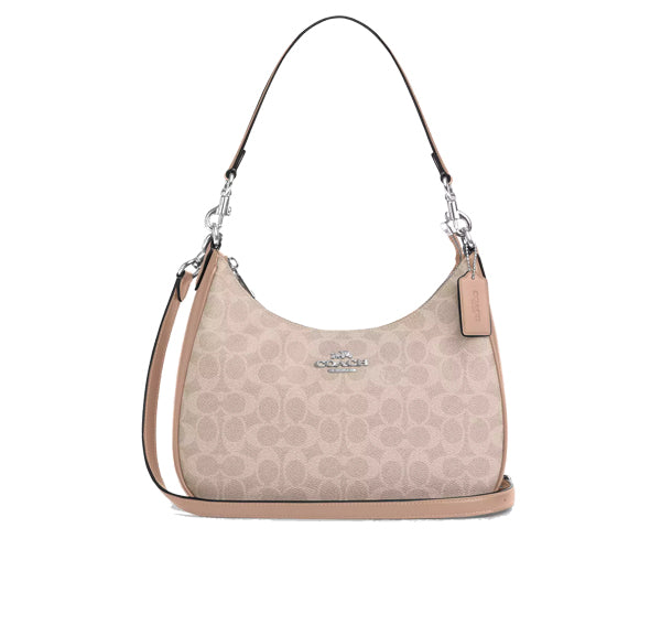 Coach Women's Teri Hobo Bag In Signature Canvas Silver/Sand/Taupe