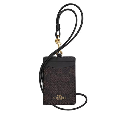 Coach Women's Id Lanyard In Signaure Canvas Gold/Walnut/Black