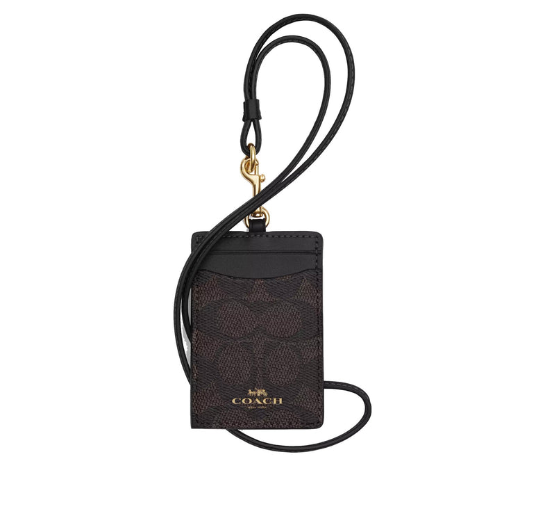 Coach Women's Id Lanyard In Signaure Canvas Gold/Walnut/Black