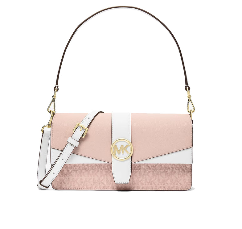 Michael Kors Women's Greenwich Medium Signature Logo Convertible Crossbody Bag Powder Blush Multi