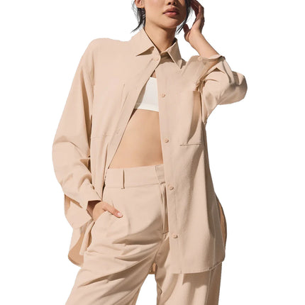 alo Women's Dreamscape Button Down Long Sleeve Macadamia